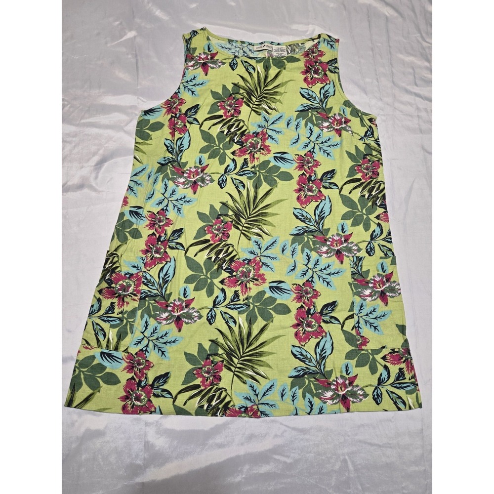 Vtg White Stag Womens Tropical Sleeveless Shift Dress Floral Green Large 12/14